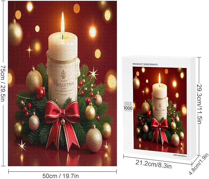 Christmas Atmosphere Candle Light, Merry Christmas Wooden Puzzle 1000 Pieces Jigsaw Puzzles for Adults Puzzle Educational Toys Challenging Fun Games Gifts for Elders Kids Family and Friends