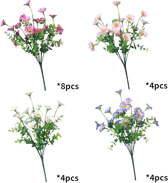 alyptus Enhance Your Outdoor Space Artificial Flowers & Plants 20 Bundles Anti-UV Simulated Flowers Lifelike Fake Silk Colorful Daisy Bulk for Christmas Thanksgiving Decoration (20 Bundles 1#)