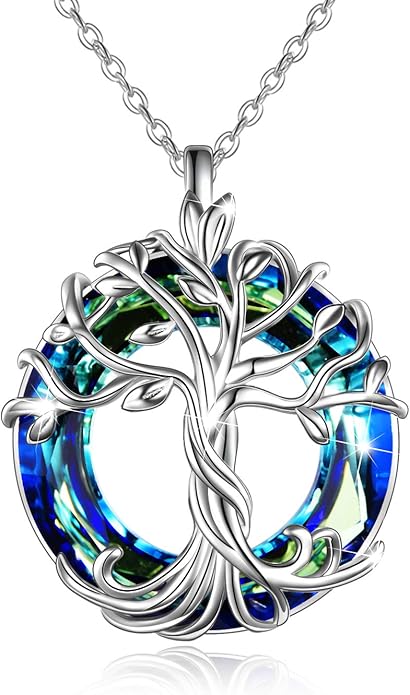 TOUPOP Tree of Life Necklace 925 Sterling Silver Family Tree Pendant Austrian Crystal Jewelry Valentines Day Birthday Gifts for Women Mom Wife Her