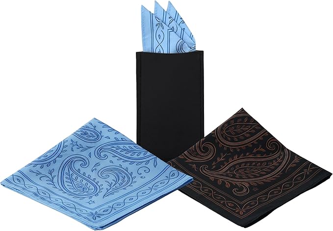 Handkerchiefs for Men, Reusable Soft Cotton Pocket Squares for Men with Holder, 12 x12 Inch