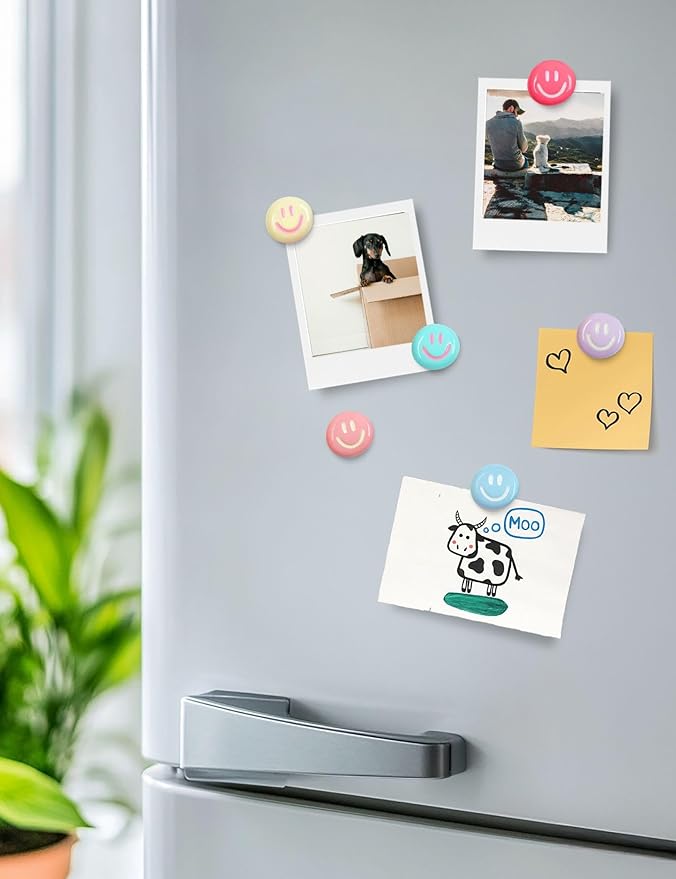 Mymazn Fridge Magnets Cute Refrigerator Magnets, 12Pcs Colorful Magnets for Whiteboard Cabinet Locker, Resin Smile Face Decorative Magnets for Classroom Kitchen Office