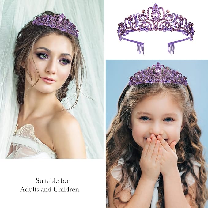 Velscrun Happy Birthday Queen Violets Tiara Crowns for Women, Birthday Girl Sash, Party Favors & Decorations