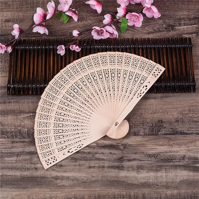20 Pieces Sandalwood Fan Wooden Folding Fan, Vintage Hand Held Folding Fans, Wedding Favors, Birthday Gifts and Home Decorations