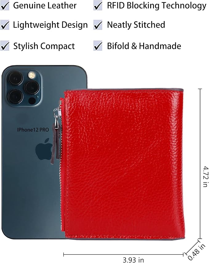 AINIMOER Women's RFID Blocking Leather Small Compact Bi-fold Zipper Pocket Wallet Card Case Purse with id Window