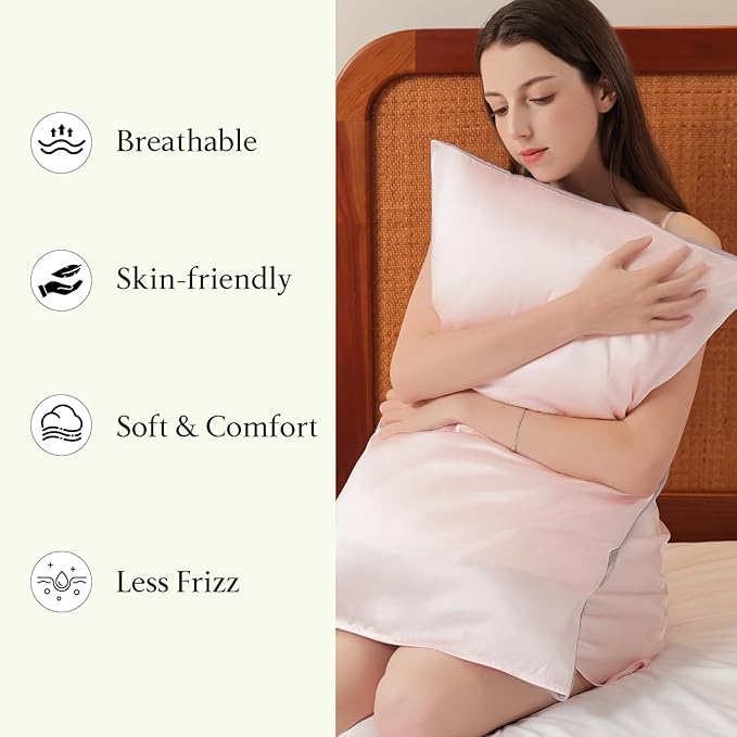 Mulberry Silk Pillowcase for Hair and Skin, Luxury Double Sided Pure Silk Pillowcase, 29x19 Inches, 1Pc (Pink)