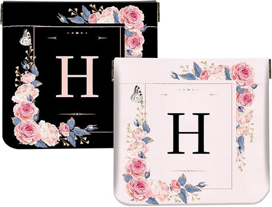 2Pcs Initial Letter PU Leather Small Squeeze Coin Purse Pouch Mini coin Bag Unique And Cute Wallet Cosmetic Bags For Women Girls Men Change Bag Letter H