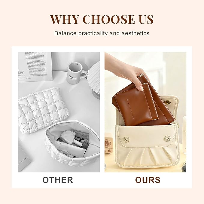 4 Pcs Leather Pouch for Purse, Snap Closure Self-Sealing Cosmetic Bag, Mini Waterproof Organizer for Makeup, Coins, Jewelry, Eyeglasses (C, Mixed sizes)