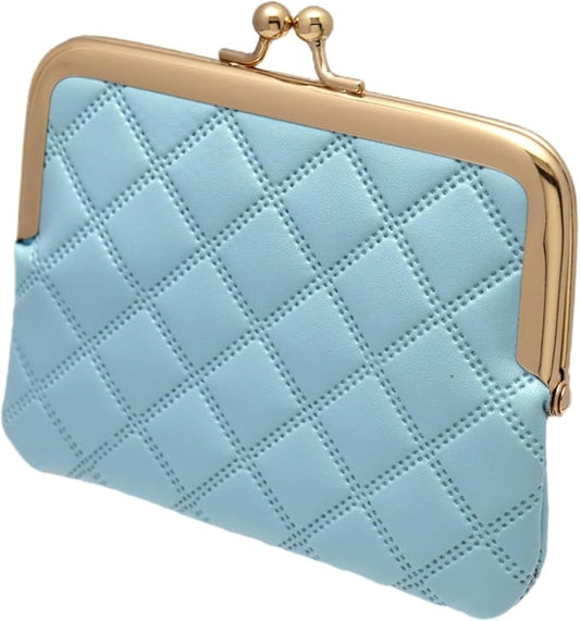Coin Purse Vintage Bag Lock Wallet Buckle Kiss Lock change purse change holder wallet coin Leather coin wallet(E blue)