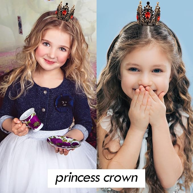 VELSCRUN Black Red Crystal Tiara Headband, Crowns for Women, Princess Girls Tiaras, Royal Queen Crown Princess Quinceanera Headpieces for Birthday Prom Bride Wedding Pageant Party Hair Band