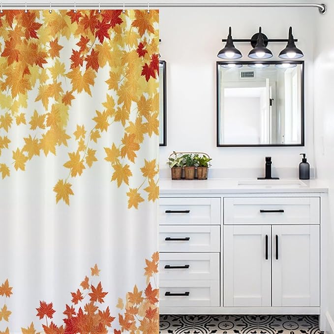 Fall Maple Shower Curtain Leaves Autumn Natural Scenery Havest Famhouse Waterproof Washable Fabric Bathroom Shower Curtains for Bathroom Decorations Home Indoor Decor 53x72Inch