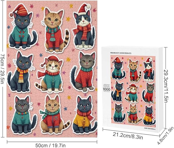Wooden Puzzle 1000 Pieces Adult - Christmas Dog Cat Puzzle Christmas Puzzles, Holiday Puzzles, Family Toys, Party Games, Jigsaw Puzzle Challenge and Funny