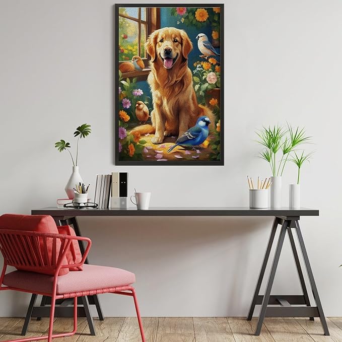 Wooden Puzzle - Garden Golden Retriever Jigsaw Puzzles，Wooden Puzzles for Adults 1000 Pieces Challenge Puzzles，Educational Games，Family Puzzles，Unique Gifts for Wall Art