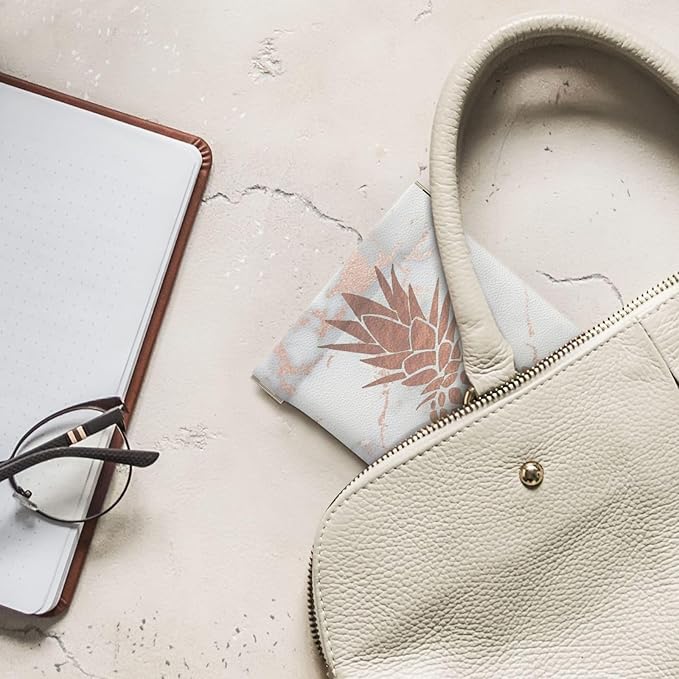 Coin Purse faux rose gold foil pineapple on pink marble Leather Squeeze Coin Purse Mini Pouch Change Wallet Bag Gifts for Women Kids Girls Key Holder