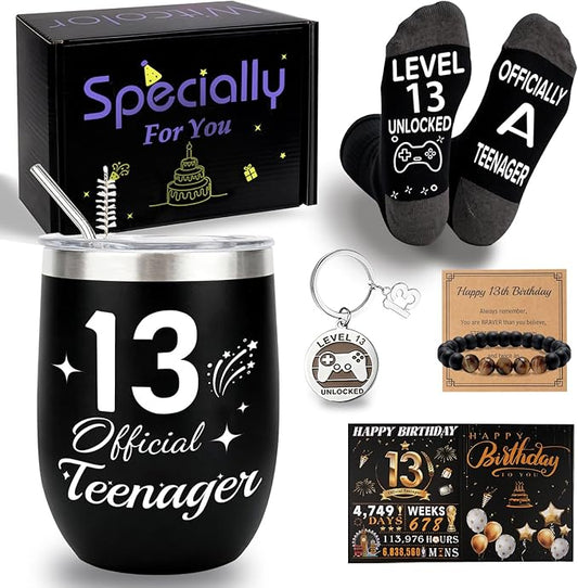 13th Birthday Gifts For Boys,13 Year Old Boy Birthday Gift Ideas with 12 Oz Tumbler, Funny Socks,Birthday Card, Bracelet,Keychain,Coolest Gifts for 13 Son Grandson Nephew Friend Birthday