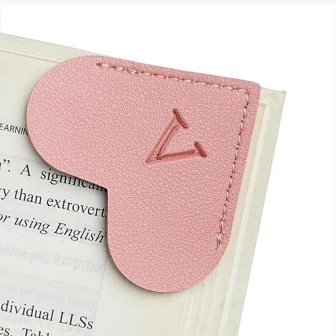 MOTEERLLU Personalized Leather Heart Bookmark with Initial, Cute Letters Custom Corner Book Mark for Reading Women, Teacher, Student, Book Lovers Gifts & Accessories(Pink, V)