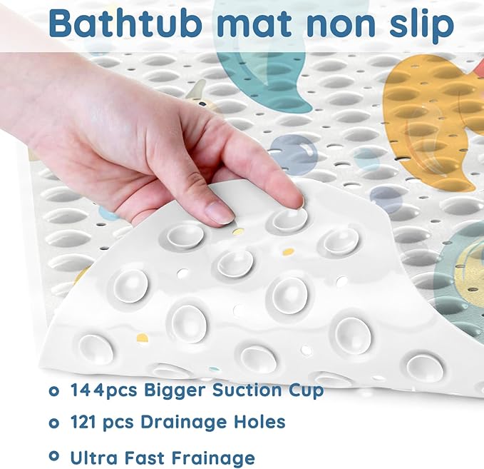 LNOND Bath Mat for Tub for Kids, Toddler Bathtub mat Non Slip, Colourful Cartoon Duck Kids Bath Mats for Bathroom Non Slip with Drain Holes and Suction Cups,Machine Washable (40 X 16 Inch)