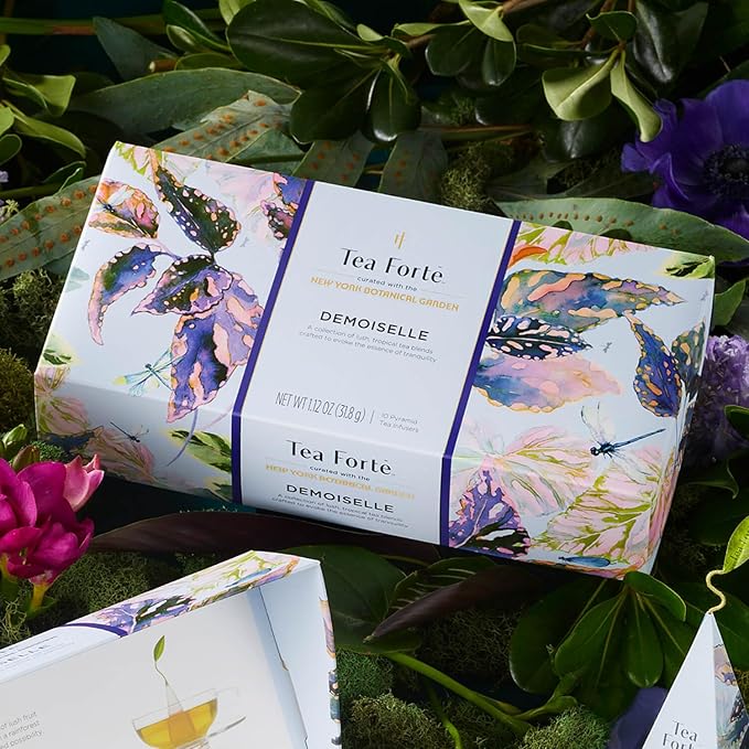 Tea Forte Premium Petite Presentation Box Gift Set Sampler, 10 Count, 2 of Each Blend Individually Wrapped Handcrafted Pyramid Infuser Bags, Demoiselle Tea