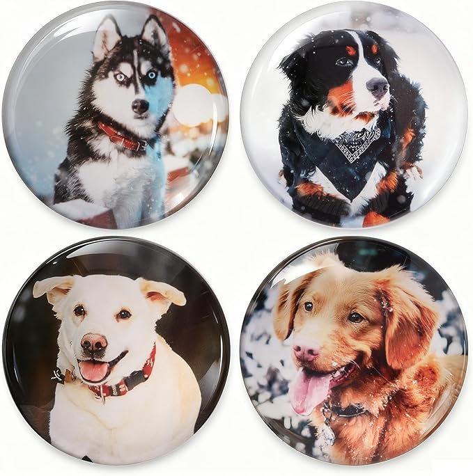 Cute Dog Fridge Magnets 4 Pack - WILMIN Round Glass Refrigerator Magnets, Dog Lover Gift with Multiple Color Backgrounds, 1.97 Inch Diameter, Strong Hold Decorative Magnets