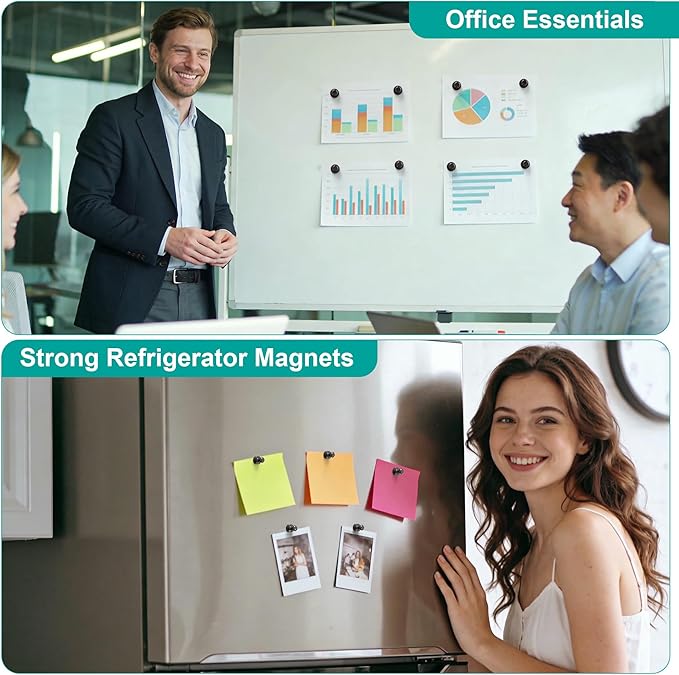 Tiergrade Metallic Magnets, Refrigerator Magnets, 60 Pack Black Magnetic Push Pins, Strong Fridge Magnets, Multi-use Whiteboard Magnets Perfect for Kitchen Office Classroom