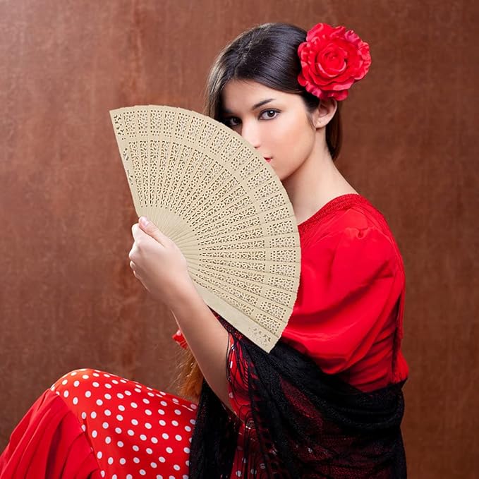 20 Pieces Sandalwood Fan Wooden Folding Fan, Vintage Hand Held Folding Fans, Wedding Favors, Birthday Gifts and Home Decorations
