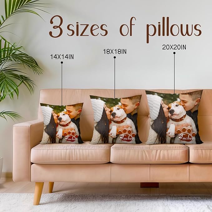 Personalized Pet Memorial Throw Pillow with Photo (Insert Included) - Sympathy Gift for Loss of Dog or Cat - Customized for Pet Lovers and Owners (Grey)