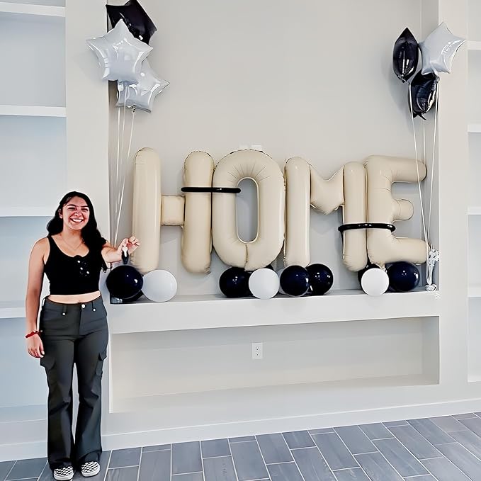 40 Inch Beige HOME Balloon for Housewarming Party Decorations, Large Cream New Home Welcome Balloon Letter Banner, Ivory White Sand Balloons Sign for Sweet House Warming Homecoming Party Decor