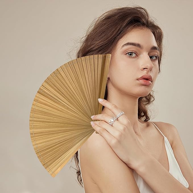 Hand Fan for Vintage Japanese Bamboo Silk Elegant for Dance Music Festival Wedding Church Decoration Party (Beige, Medium)