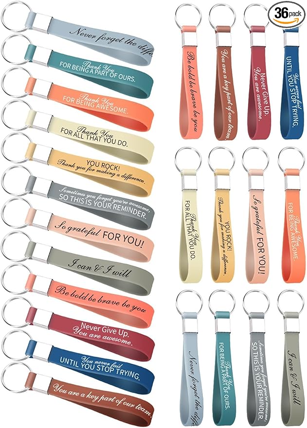 36Pcs Motivational Quote Keychains Gift, Bulk Thank You Gift Inspirational Silicone Keychains for Women Men Teens Teacher Office Team Party Favor Gifts Supplies (12 Designs)