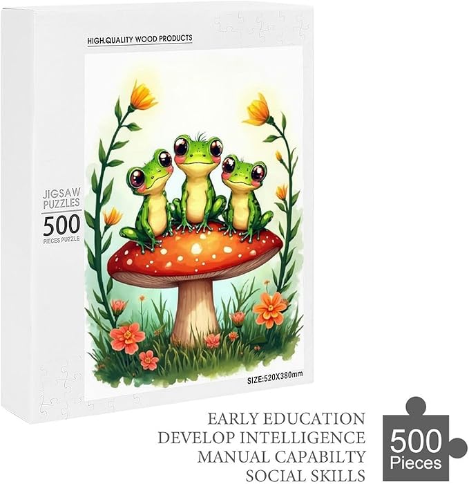 Jigsaw Puzzles for Adults 500 Piece - Colorful Frogs Wooden Puzzles, Unique Gifts for Wall Art，Family Puzzles，Educational Games，Challenge Puzzles