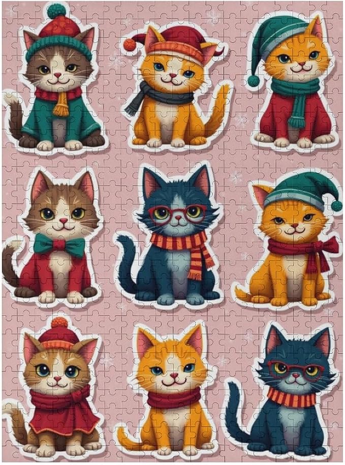 Wooden Puzzle 500 Pieces Adult - Christmas Cat Puzzle Christmas Puzzles, Holiday Puzzles, Family Toys, Party Games, Jigsaw Puzzle Challenge and Funny