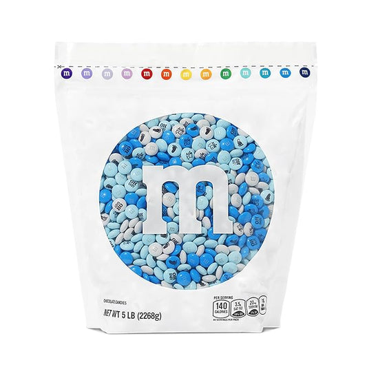 M&M'S World It's A Boy Milk Chocolate Candy 5lb Bag with White and Blue M&M'S for Baby Boy Showers Gender Reveal Parties and Baby Celebration Favors