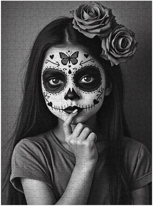 Funny Wooden Puzzle - Gorgeous Sugar Skull Lady Day of The Dead Puzzle for Adult 500 Piece，Wooden Jigsaw Puzzles Art Leisure Game Fun Suitable Family Friends Educational Learning Games Gift