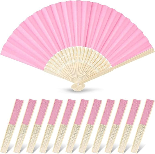 JOHOUSE 12 PCS Paper Folding Hand Fans, 8.3 Inch Pink Paper Fans Handheld Portable for Wedding, Party Favors, Bridal Baby Shower DIY Crafts Pink Party Decorations Valentine's day gifts for class