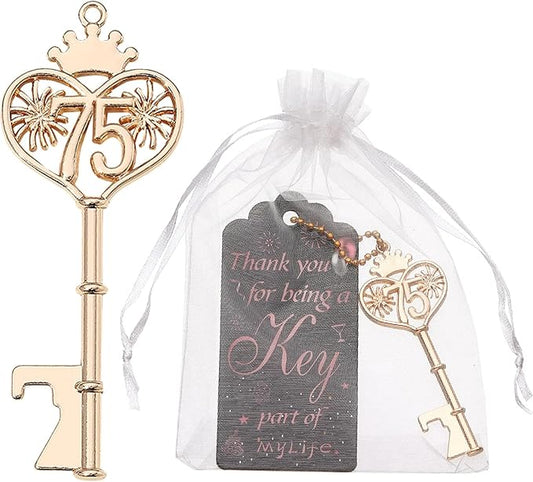 48PCS 75th Birthday Bottle Opener 75 Souvenir Party Supplies Key Opener 75th Baby Birthday Return Gifts Wedding 75th Anniversary Party Decor(48,75th key)