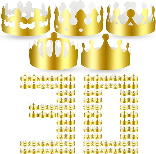 Crtiin 30 Pcs Gold Paper Crown for Adults Princess Hats Crafts Birthday Party Bulk Crowns for School Classroom(Stylish Style)