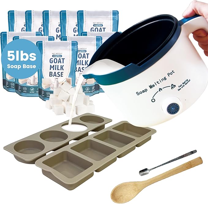 Goat Milk Soap Making Kit with Soap Melter and 5 Lbs Soap Base for Adults Begineers, SLS/SLES Free, No Palm Oil Soap Making Supplies Kit with Natural Goats Milk Soap Base for Starter
