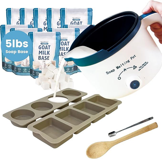 Goat Milk Soap Making Kit with Soap Melter and 5 Lbs Soap Base for Adults Begineers, SLS/SLES Free, No Palm Oil Soap Making Supplies Kit with Natural Goats Milk Soap Base for Starter