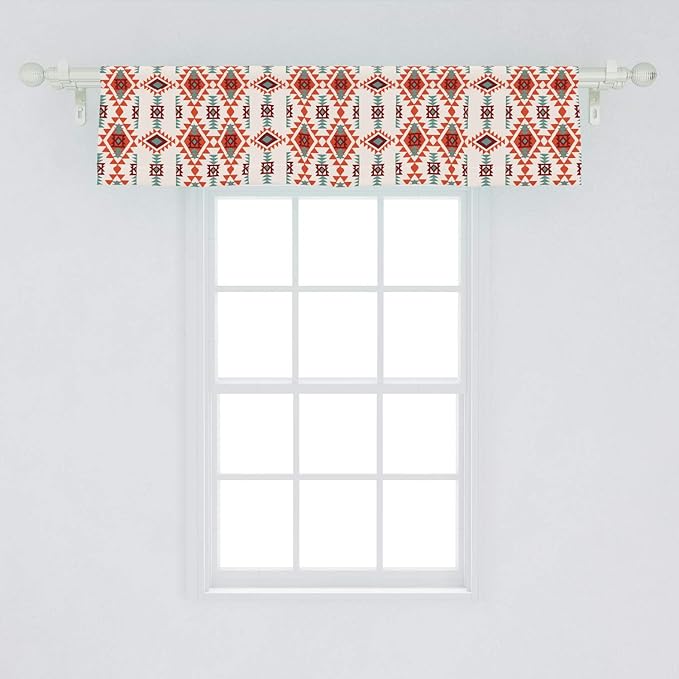 Ambesonne Southwestern Window Valance, Folkloric Aztec Triangle Ornament Tribe and Culture, Curtain Valance for Kitchen Bedroom Decor with Rod Pocket, 54" X 12", Brown Seafoam