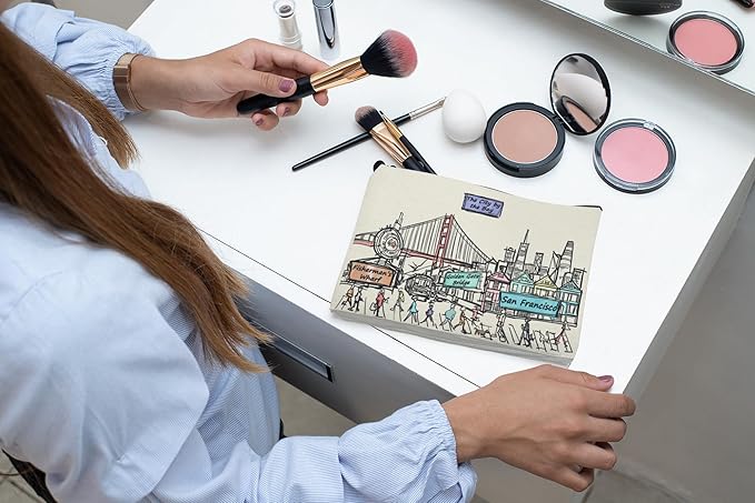 Cities Around the World Artwork Cosmetic Bag Series – Designed in USA, Travel Makeup Bag with Zipper, Souvenir Gift for Women, Artwork Organizer for Purse or Toiletry (San Francisco)