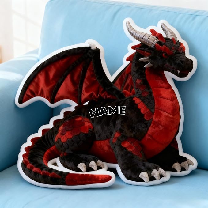 Personalized Dragon Shaped Pillow, Custom Name Plush Stuffed Pillows, Suitable for Beds, Sofas, Bedrooms, Living Rooms Custom Decorative Cushion Gifts for Birthday and Anniversary