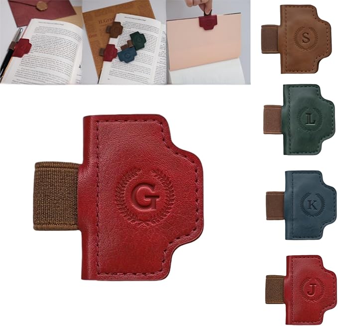 Personalized Magnetic Bygone Mark Bookmark with Pen Holder, 26 Letters Name Initial Custom Leather Book Mark for Women, Gifts for Book Lovers and Readers (Red,G)