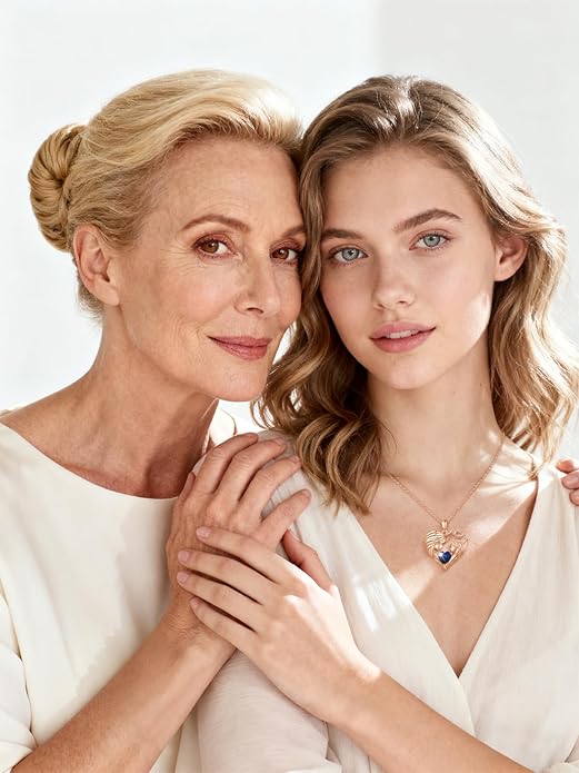 Mother and Daughter/Son Love Heart Necklace White Gold/14K Gold/Rose Gold Birthstone Jewelry Christmas Mothers Day Birthday Gifts For Mom Wife Grandma Women