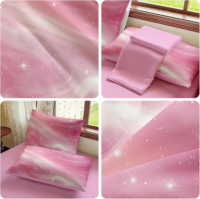 Full Size Bedding Sets Kids Bedding Sets for Girls, Galaxy Bedding 5 Pieces Bed in A Bag Full Size, Glitter Colorful Comforter for Girls