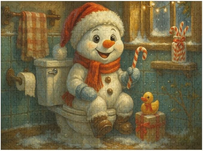 The Snowman is Celebrating Christmas 500-Piece Wooden Jigsaw Puzzle, Holiday Family Fun, Christmas Decoration, Relaxing Winter Activity, Adult and Kids Puzzle Entertainment