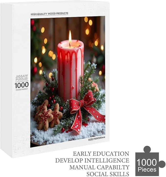Jigsaw Puzzles for Adults 1000 Piece - Merry Christmas，Christmas Candles Wooden Puzzle Puzzle Games， Stress Relief Games，Funny Puzzles，Unique Gifts for Wall Art ，Family Puzzles