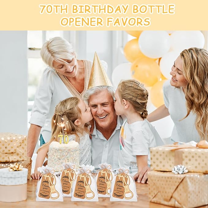 50Pcs 70th Birthday Bottle Opener Set, 70th Golden Bottle Openers Birthday Personalized Party Favors 70th Wedding Anniversaries Souvenirs Favors for Guests Gifts Decorations（70th）