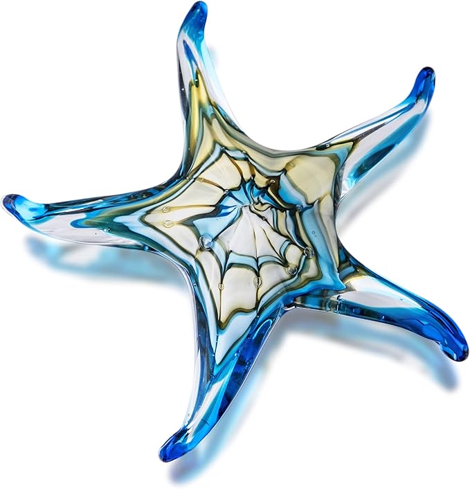 QFkris 7.5" Glass Starfish Figurine Collectibles Hand Blown Art Glass Sea Animals Marine Life Sculpture Home Decor Murano for Women