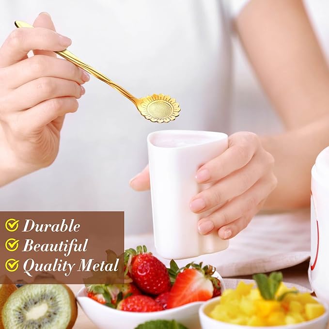 Eboot 160 Pcs Gold Flower Teaspoon Stainless Steel Tea Party Spoons Mini Cute Teaspoon for Stirring Coffee Sugar Drink Demitasse Kitchen Bar Tableware Party Favors Decorations