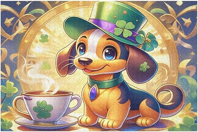 Wooden Puzzle - St. Patrick's Day Dachshund Wooden Puzzles for Adults 1000 Pieces Challenge Puzzles，Educational Games，Family Puzzles，Unique Gifts for Wall Art ，Funny Puzzles