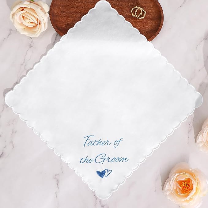 Wedding Handkerchief Something Blue for Bride, Mother Father of the Brides Groom Gifts, Embroidered Happy Tears Cotton Hanky